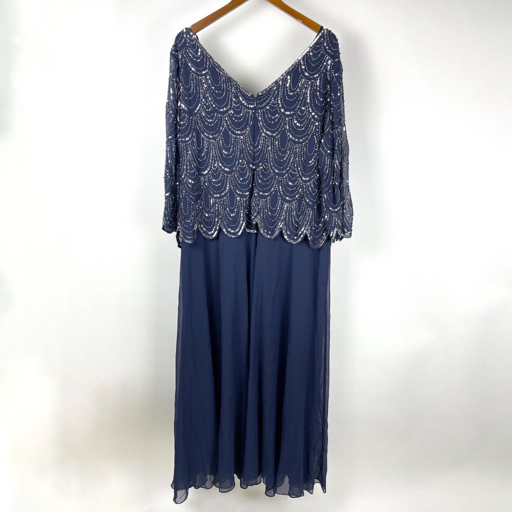 NEW J Kara 3/4 Scallop Beaded Pop Over Gown Petite Grey Mercury Gun Size 24W NWT - Picture 3 of 11